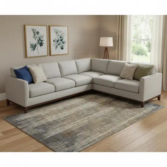 Taupe And Beige Striped Washable Area Rug With UV Protection Photo 1