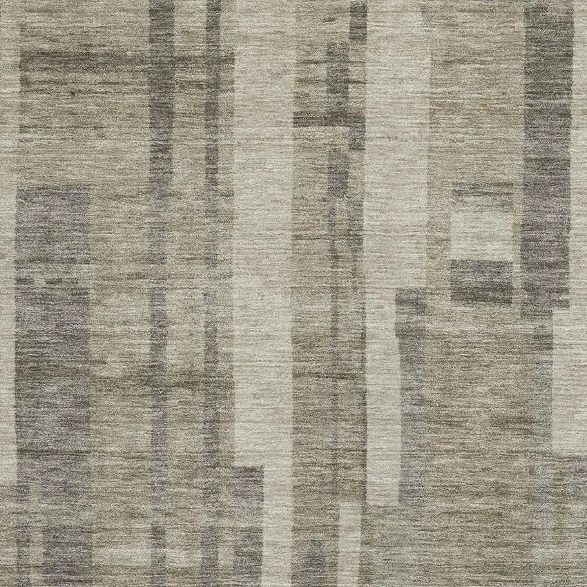 Taupe And Beige Striped Washable Area Rug With UV Protection Photo 2