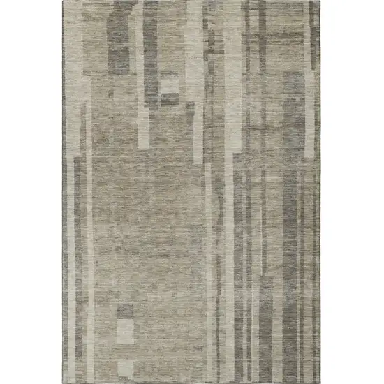 Taupe And Beige Striped Washable Area Rug With UV Protection Photo 3