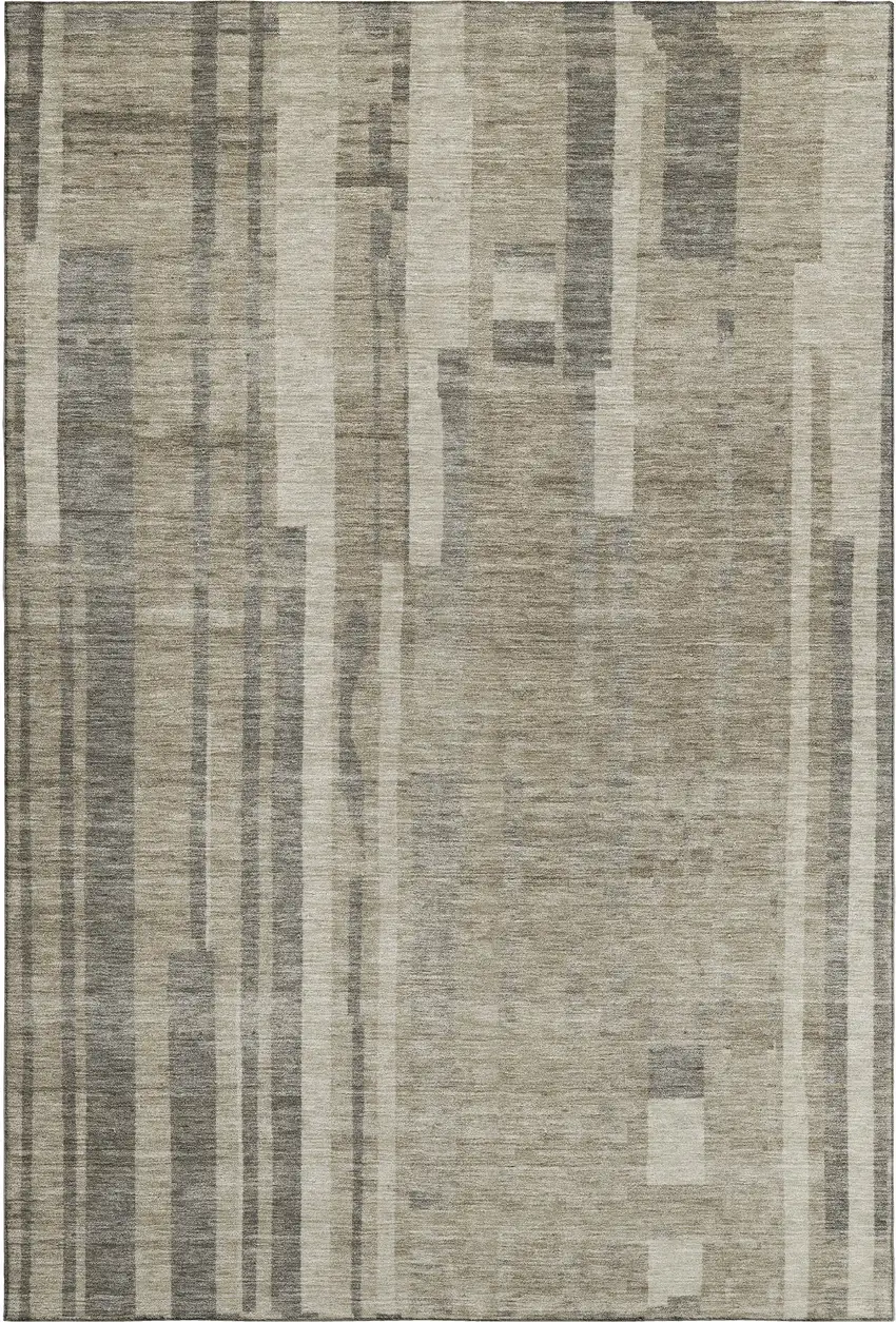 Taupe And Beige Striped Washable Area Rug With UV Protection Photo 1