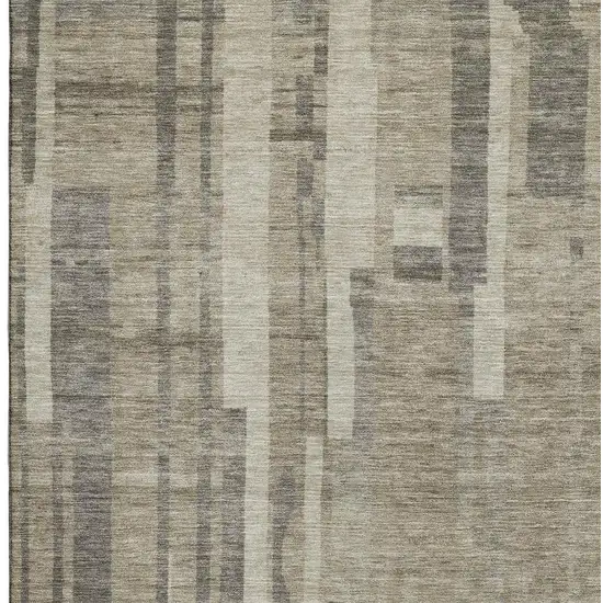 Taupe And Beige Striped Washable Area Rug With UV Protection Photo 3