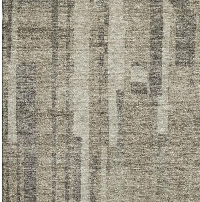 Taupe And Beige Striped Washable Area Rug With UV Protection Photo 3