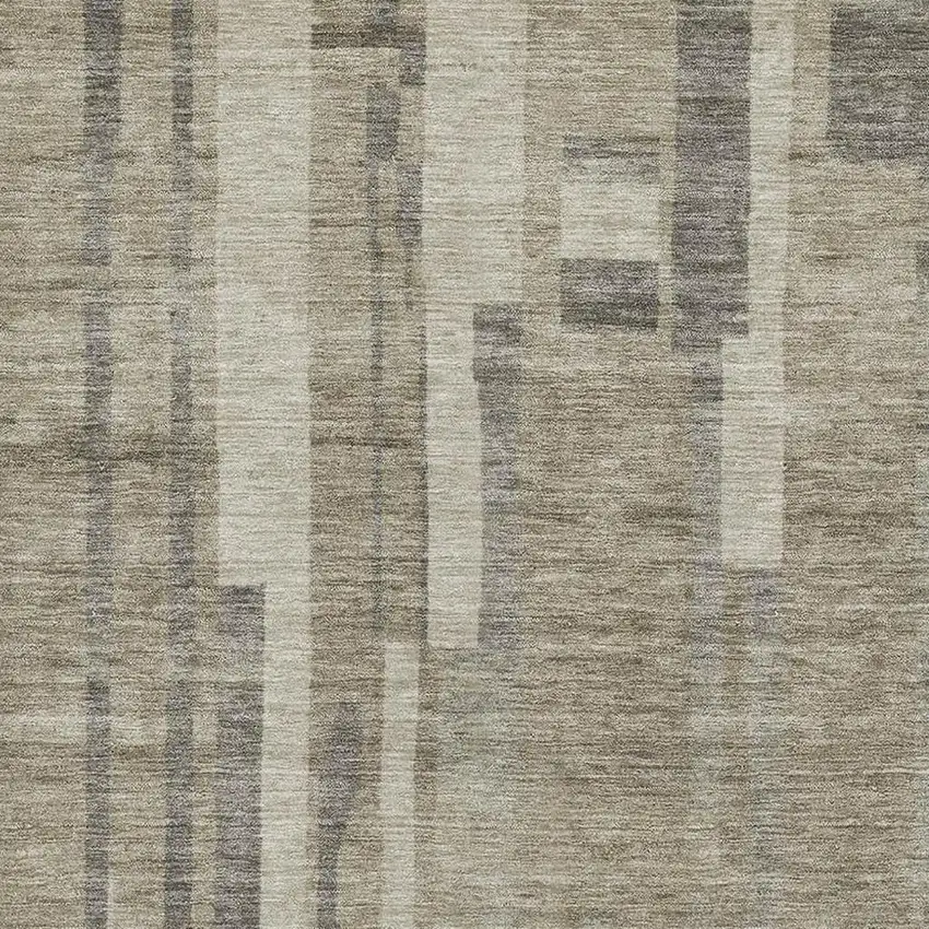 Taupe And Beige Striped Washable Area Rug With UV Protection Photo 2