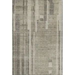 Photo of Taupe And Beige Striped Washable Area Rug With UV Protection
