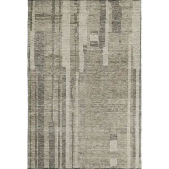 Taupe And Beige Striped Washable Area Rug With UV Protection Photo 1