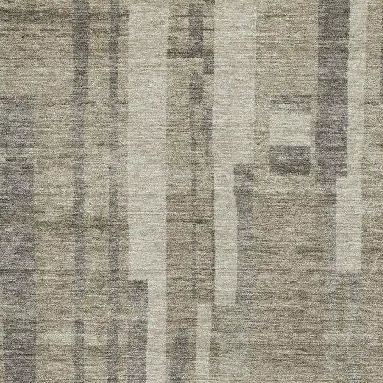Taupe And Beige Striped Washable Area Rug With UV Protection Photo 2