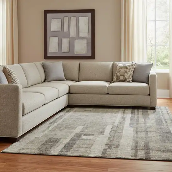 Taupe And Beige Striped Washable Area Rug With UV Protection Photo 2