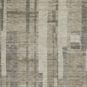 Photo of Taupe And Beige Striped Washable Area Rug With UV Protection