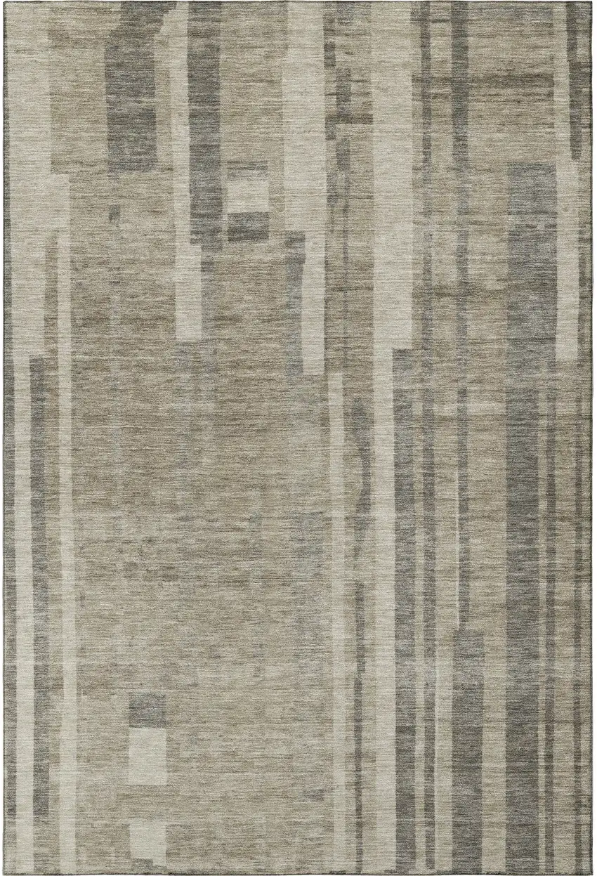 Taupe And Beige Striped Washable Area Rug With UV Protection Photo 3