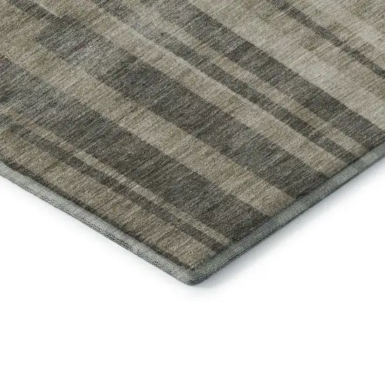 Taupe And Beige Striped Washable Area Rug With UV Protection Photo 7