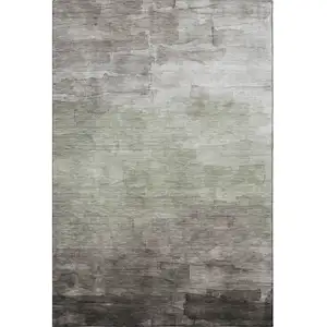 Photo of Taupe And Beige Striped Washable Area Rug With UV Protection