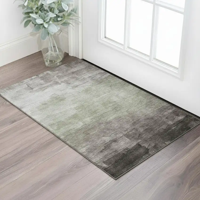 Taupe And Beige Striped Washable Area Rug With UV Protection Photo 2