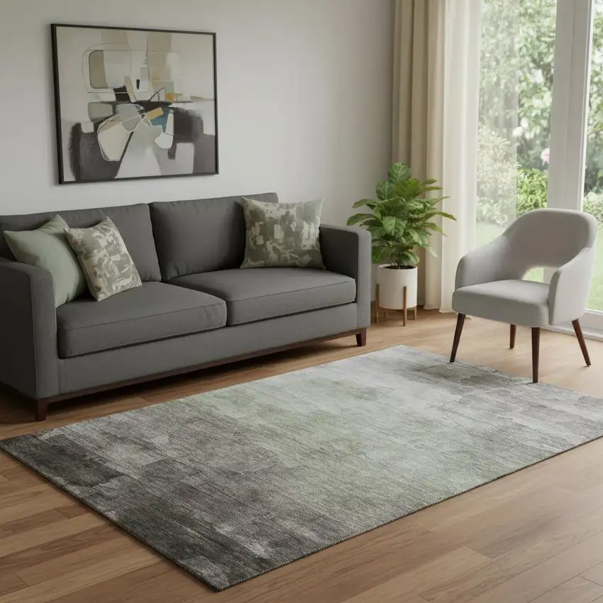 Taupe And Beige Striped Washable Area Rug With UV Protection Photo 2