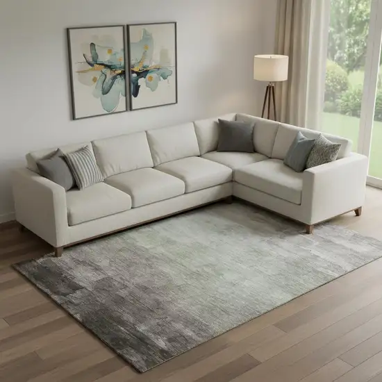 Taupe And Beige Striped Washable Area Rug With UV Protection Photo 2