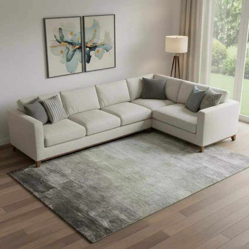 Taupe And Beige Striped Washable Area Rug With UV Protection Photo 2