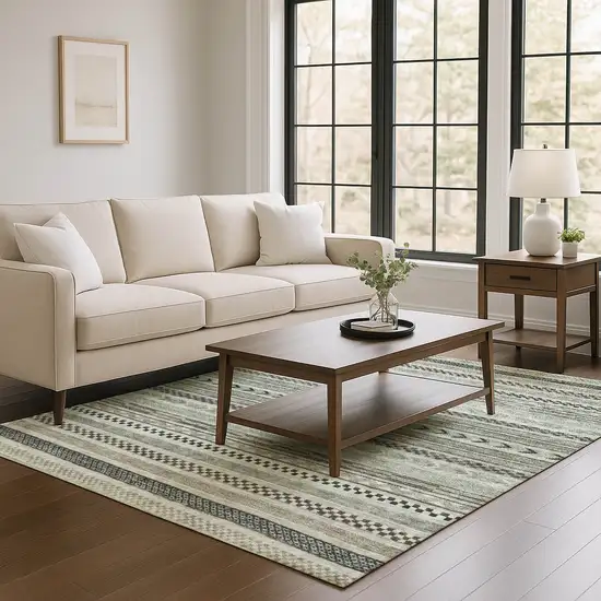 Taupe And Beige Striped Washable Area Rug With UV Protection Photo 4