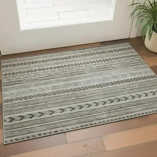 Taupe And Beige Striped Washable Area Rug With UV Protection Photo 2