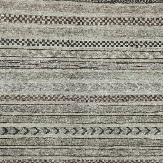 Taupe And Beige Striped Washable Area Rug With UV Protection Photo 2