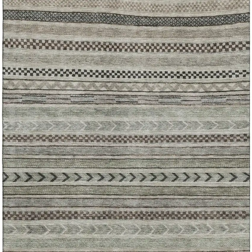 Taupe And Beige Striped Washable Area Rug With UV Protection Photo 3