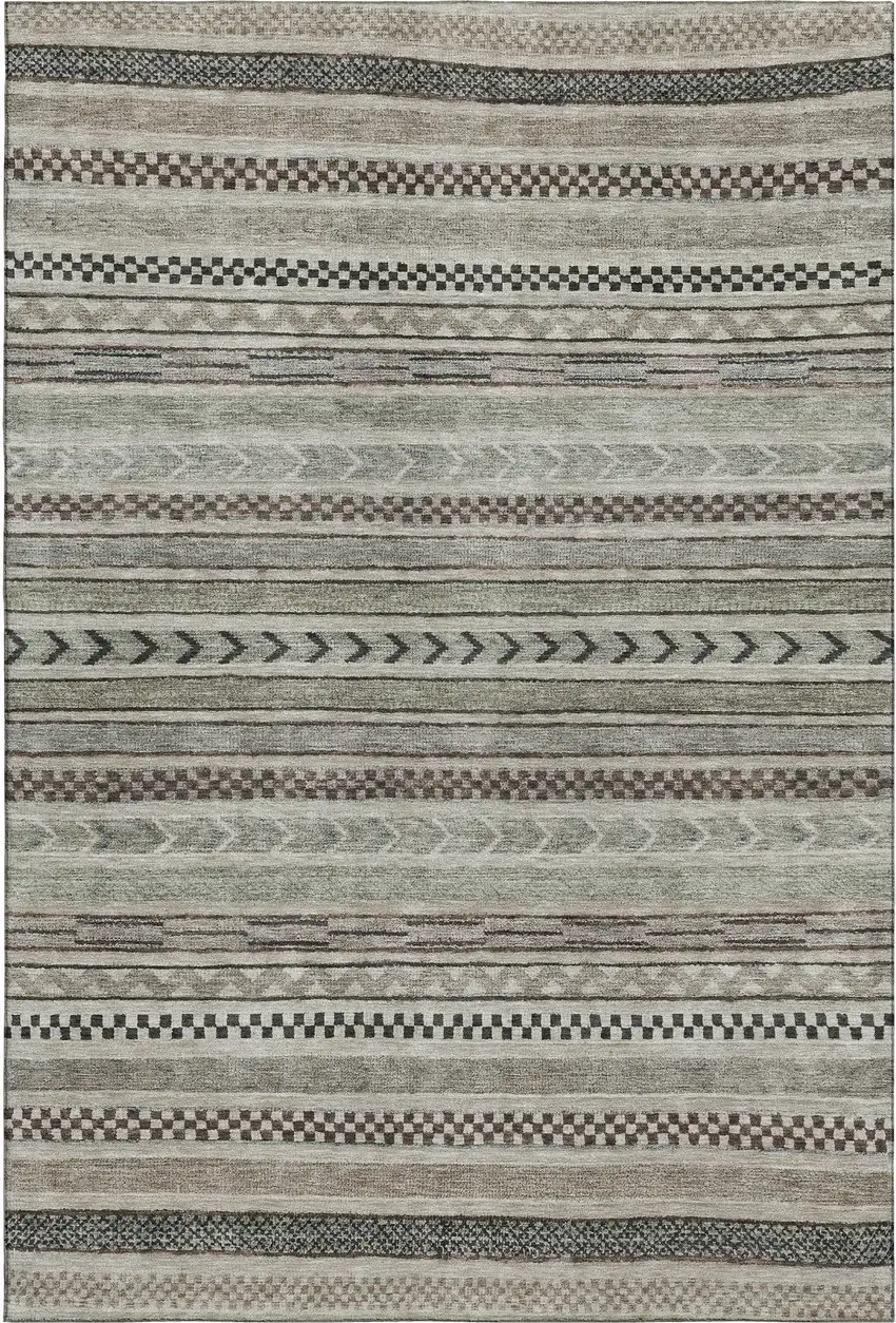Taupe And Beige Striped Washable Area Rug With UV Protection Photo 1