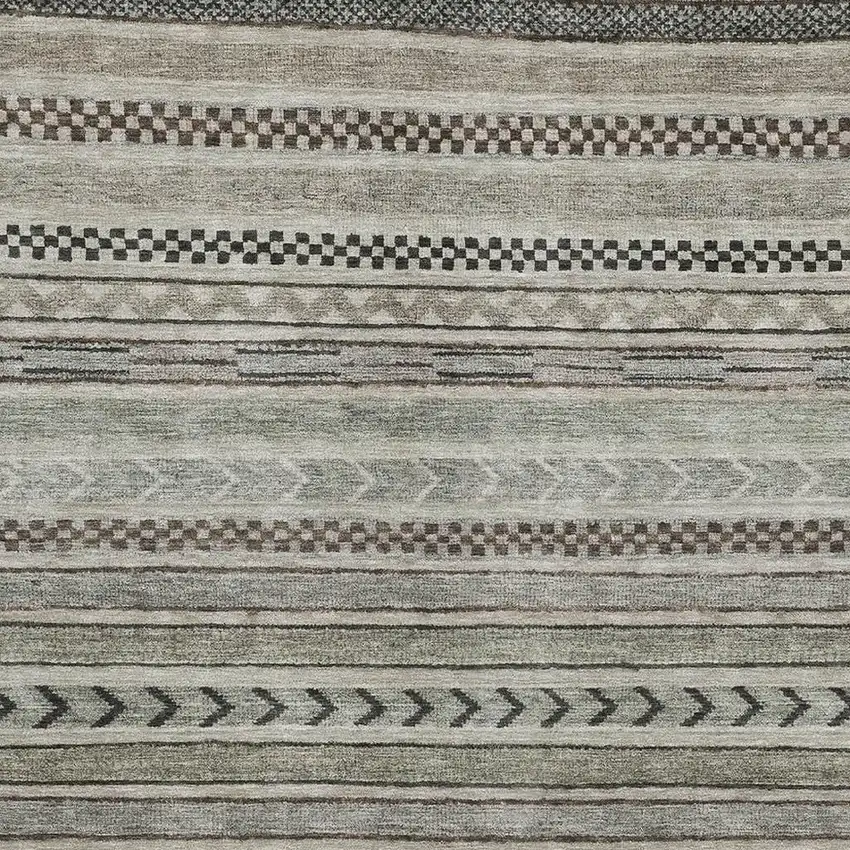 Taupe And Beige Striped Washable Area Rug With UV Protection Photo 2