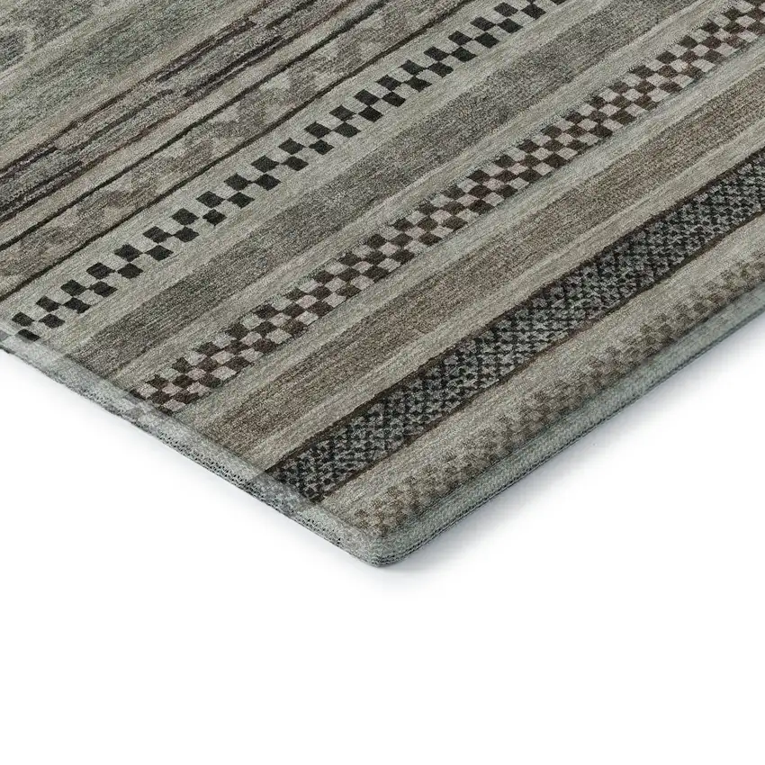 Taupe And Beige Striped Washable Area Rug With UV Protection Photo 8