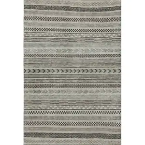Photo of Taupe And Beige Striped Washable Area Rug With UV Protection