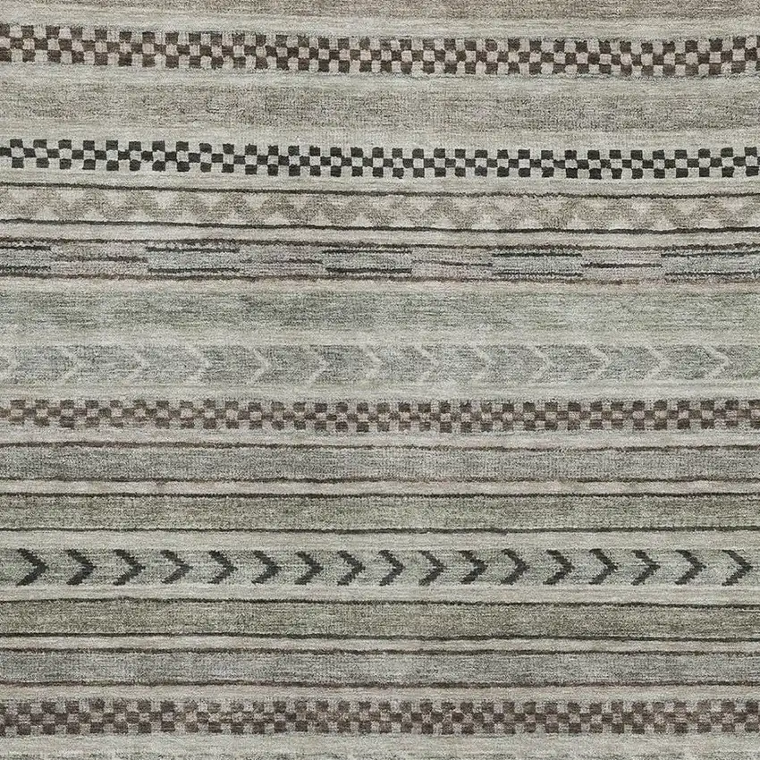 Taupe And Beige Striped Washable Area Rug With UV Protection Photo 2