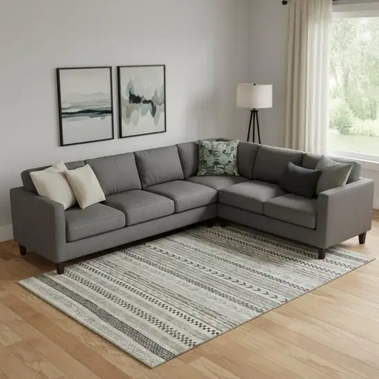 Taupe And Beige Striped Washable Area Rug With UV Protection Photo 2