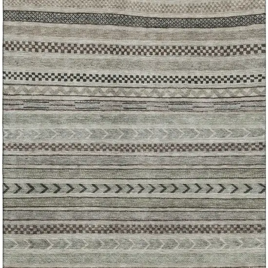Taupe And Beige Striped Washable Area Rug With UV Protection Photo 2