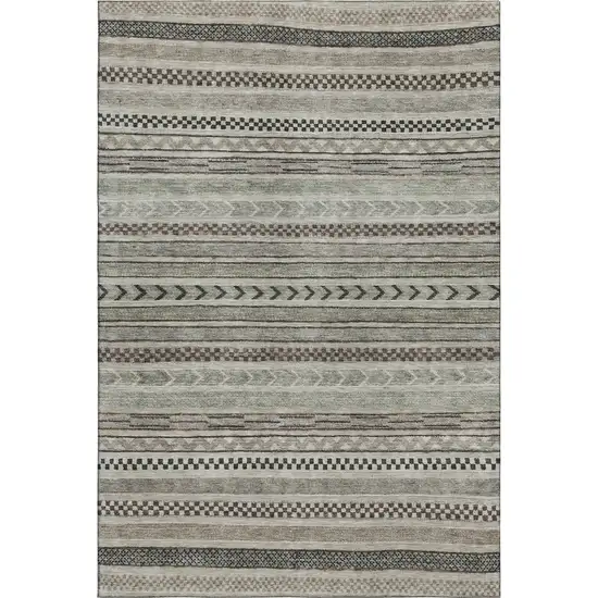 Taupe And Beige Striped Washable Area Rug With UV Protection Photo 1