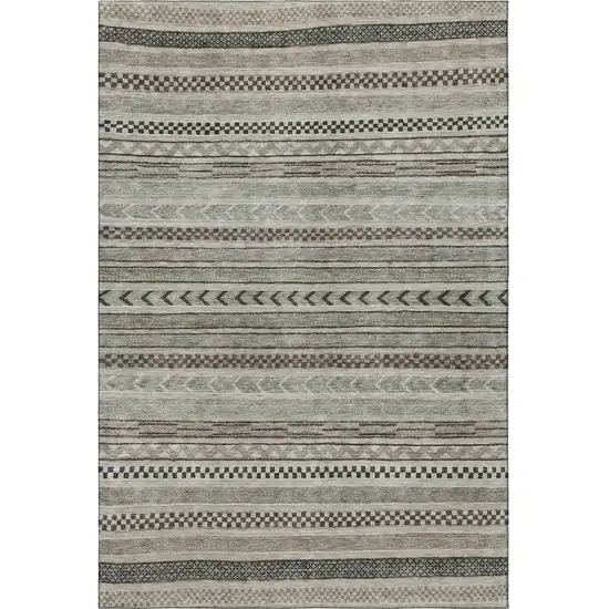 Taupe And Beige Striped Washable Area Rug With UV Protection Photo 3