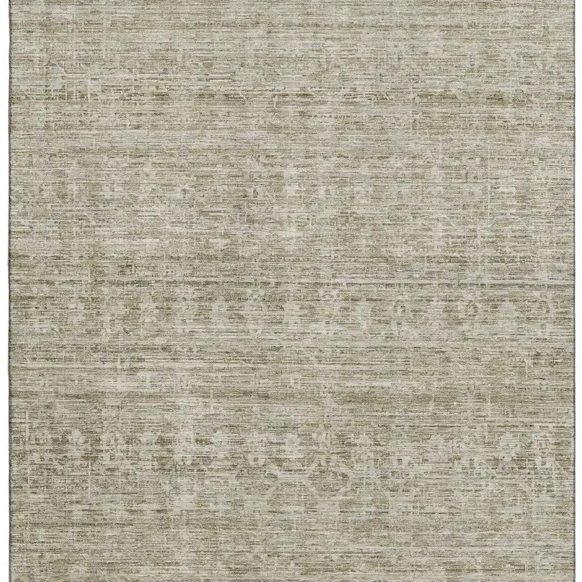 Taupe And Beige Striped Washable Area Rug With UV Protection Photo 2