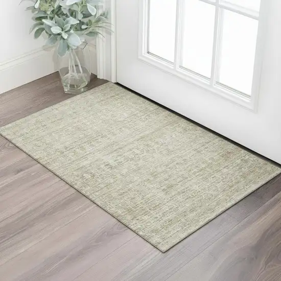 Taupe And Beige Striped Washable Area Rug With UV Protection Photo 2