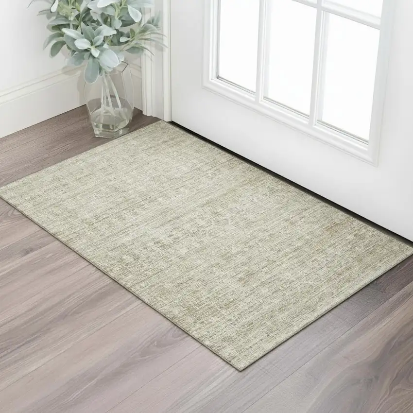 Taupe And Beige Striped Washable Area Rug With UV Protection Photo 2