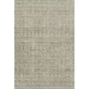 Photo of Taupe And Beige Striped Washable Area Rug With UV Protection