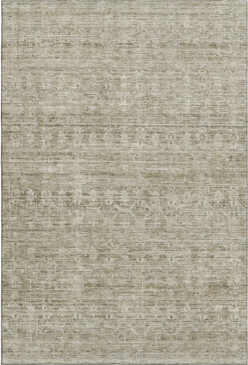 Taupe And Beige Striped Washable Area Rug With UV Protection Photo 1