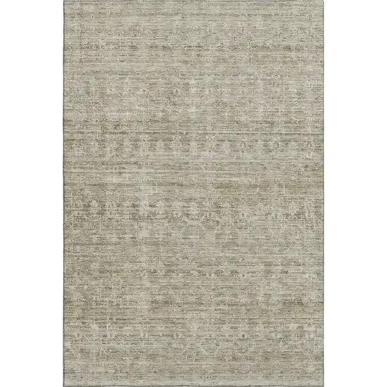 Taupe And Beige Striped Washable Area Rug With UV Protection Photo 1