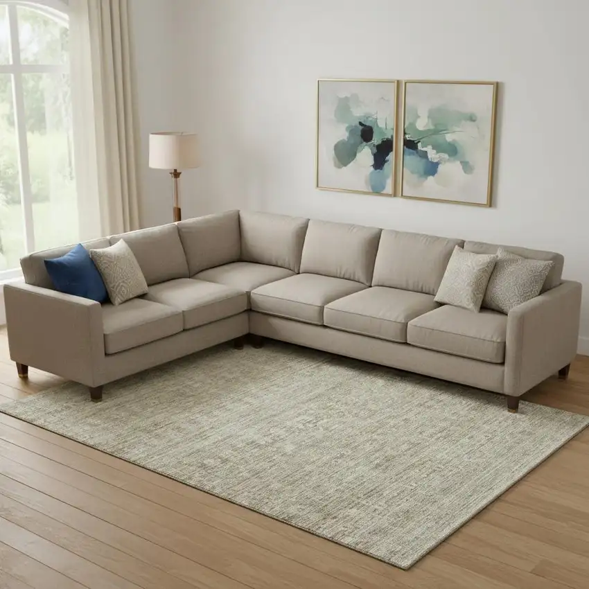 Taupe And Beige Striped Washable Area Rug With UV Protection Photo 2