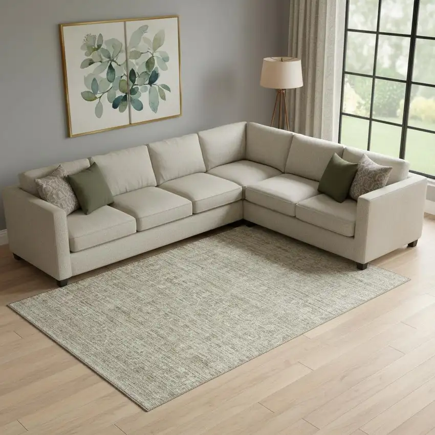 Taupe And Beige Striped Washable Area Rug With UV Protection Photo 2