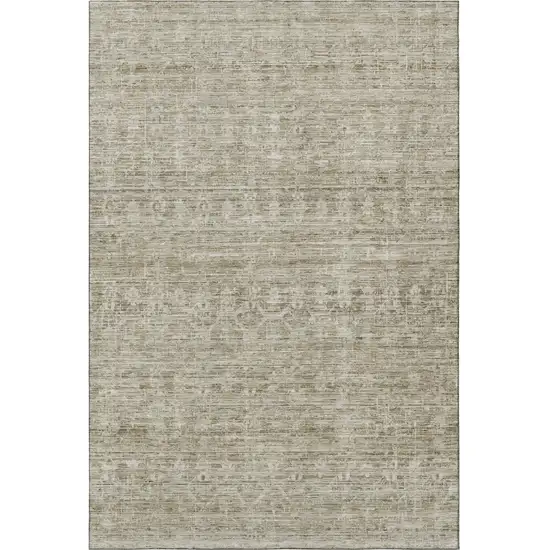 Taupe And Beige Striped Washable Area Rug With UV Protection Photo 3
