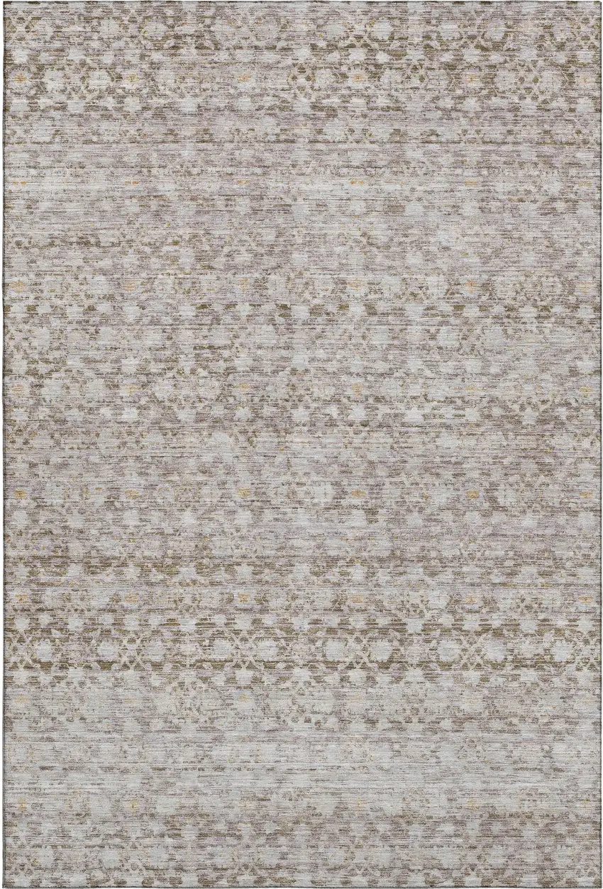 Taupe And Beige Striped Washable Area Rug With UV Protection Photo 1