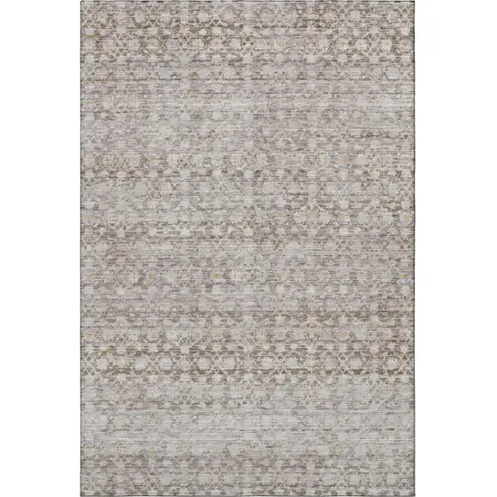 Taupe And Beige Striped Washable Area Rug With UV Protection Photo 2