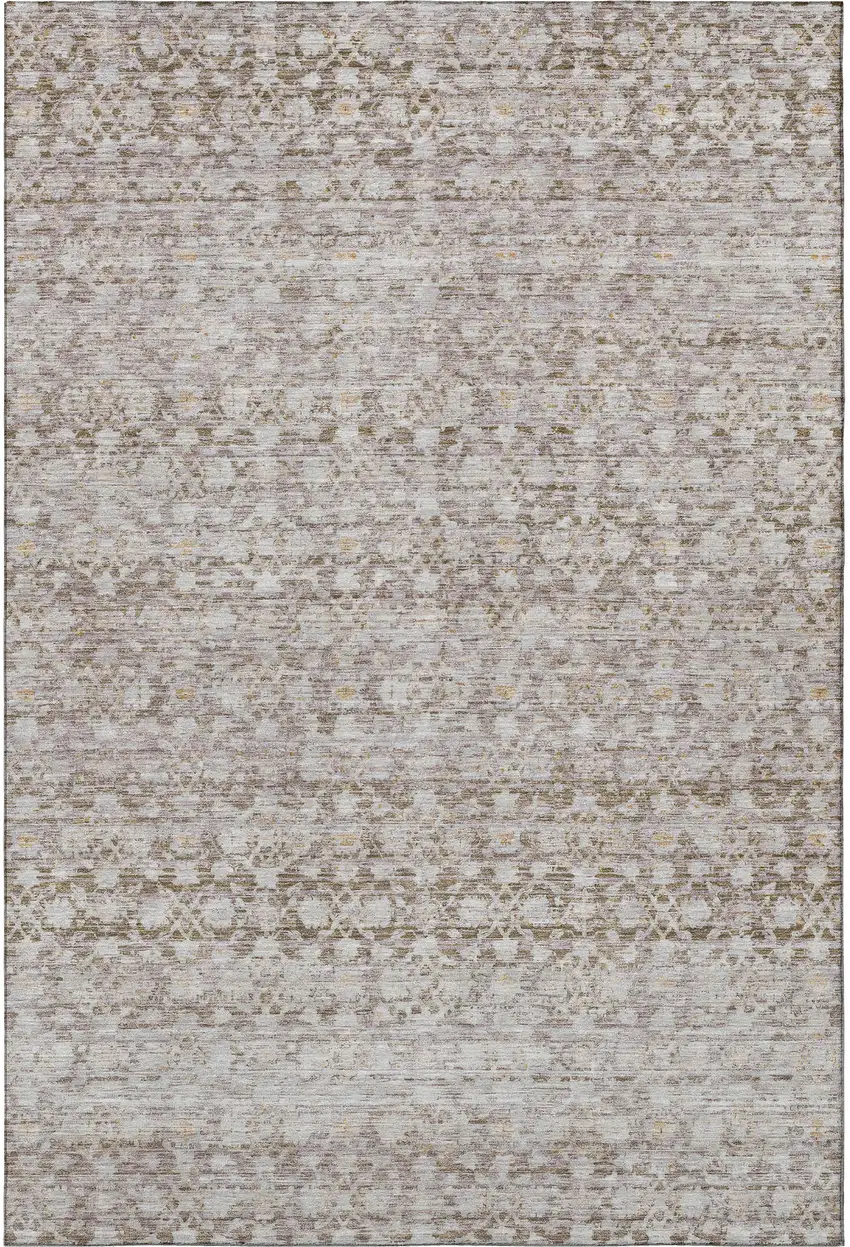 Taupe And Beige Striped Washable Area Rug With UV Protection Photo 2