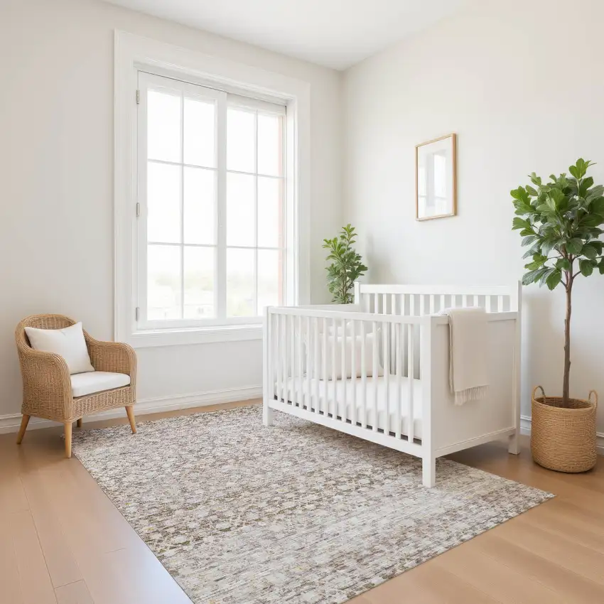 Taupe And Beige Striped Washable Area Rug With UV Protection Photo 4