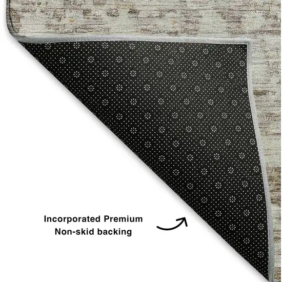 Taupe And Beige Striped Washable Area Rug With UV Protection Photo 5