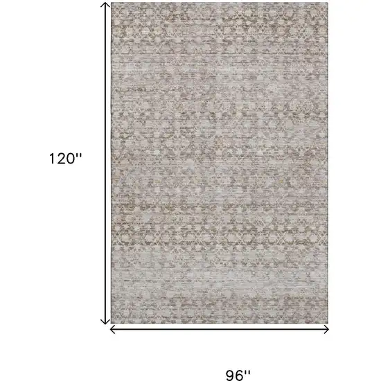 Taupe And Beige Striped Washable Area Rug With UV Protection Photo 9