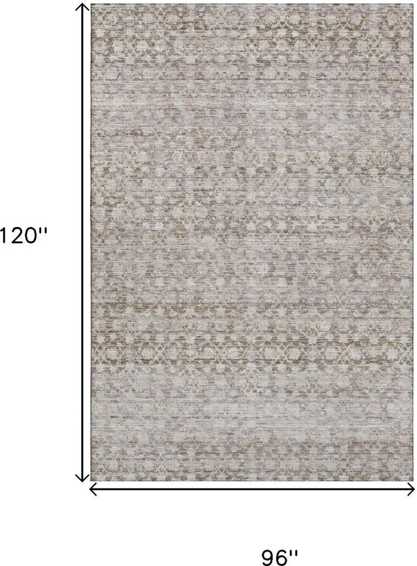 Taupe And Beige Striped Washable Area Rug With UV Protection Photo 9