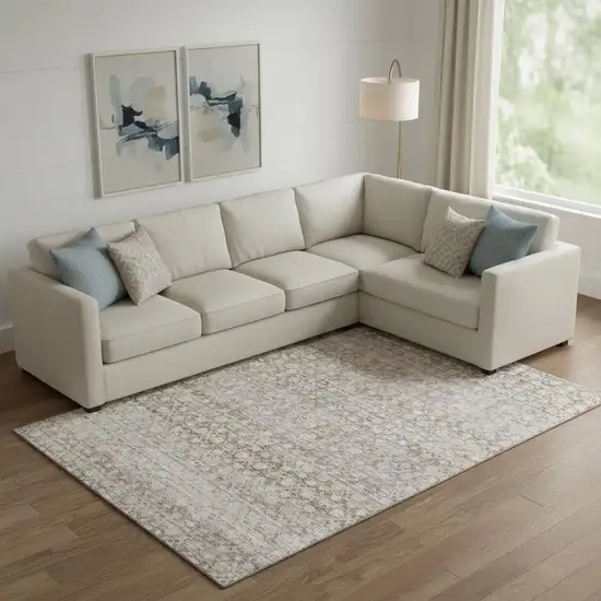 Taupe And Beige Striped Washable Area Rug With UV Protection Photo 2