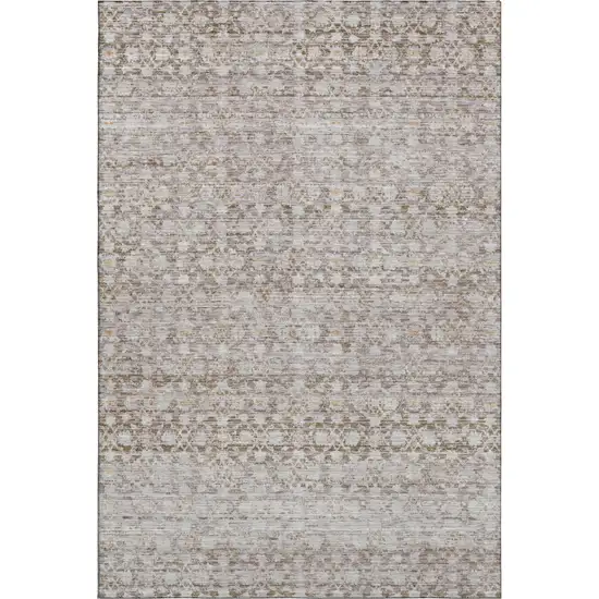 Taupe And Beige Striped Washable Area Rug With UV Protection Photo 1